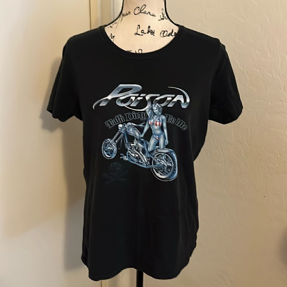 Poison Band Black Talk Dirty To Me Biker Girl Motorcycle Graphic Shirt 80s Music